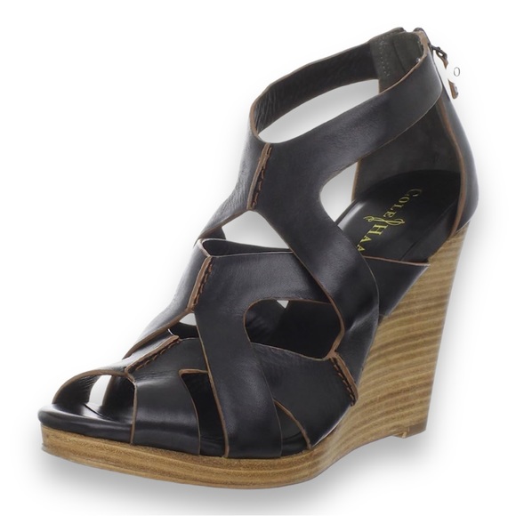 Cole Haan Shoes - ALMOST LIKE NEW! Cole Haan Black Leather Kimry Gladiator Wedge Sandals Size 8.5
